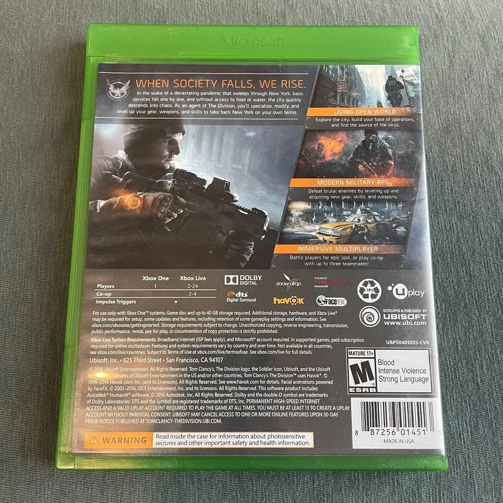 Ubisoft Tom Clancy's The Division Xbox One Standard Edition Green‎ Case Action